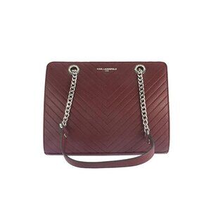 Karl Lagerfeld Charlotte Quilted Leather Shoulder Tote Bag Merlot and Silver